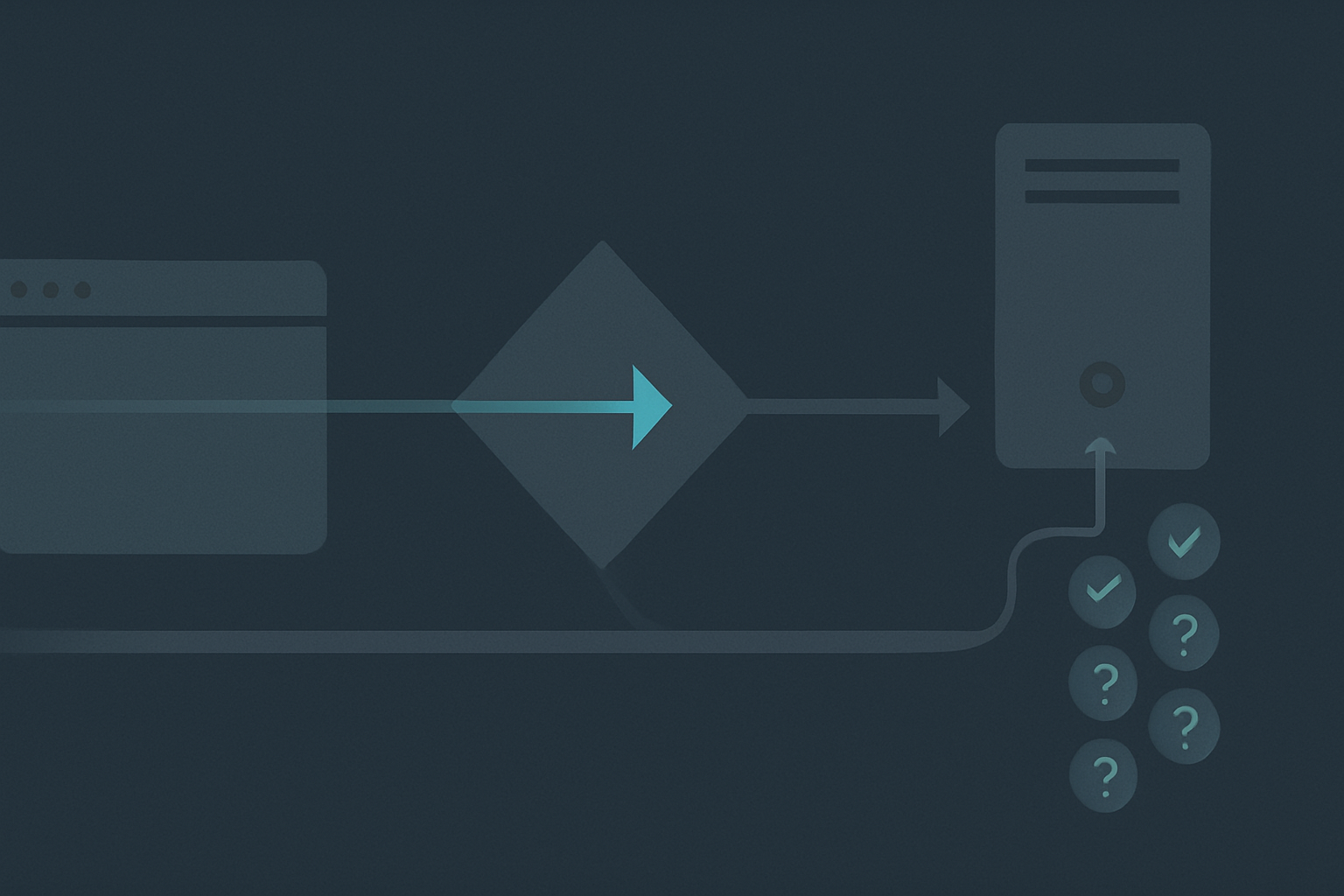 Schematic of an intercepting proxy sitting between a browser and a web application, passively reading traffic on one path and injecting test payloads on another, with findings sorted into a triage queue.