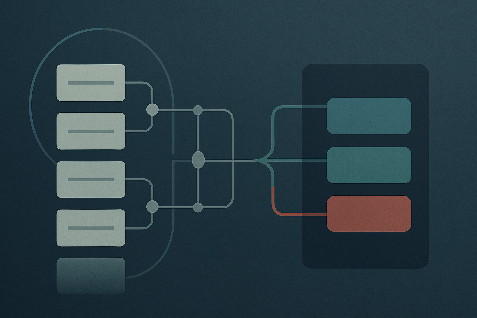 A hardening checklist resolving into a stack of configuration rules feeding a compliance status panel showing open, not-a-finding, and not-applicable states.